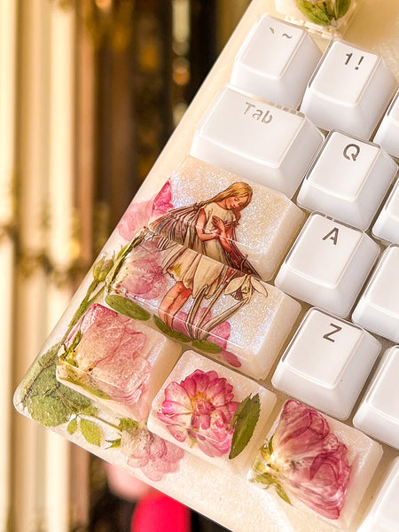 Pink Fairy Garden keyboard and Wrist Rest(Made to Order) :