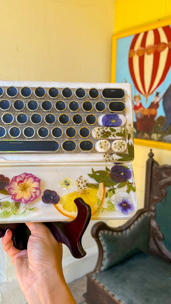 (Bluetooth!)Pansy Flower and Lemon Keyboard and Wrist Rest Set (Ready to Ship!) :