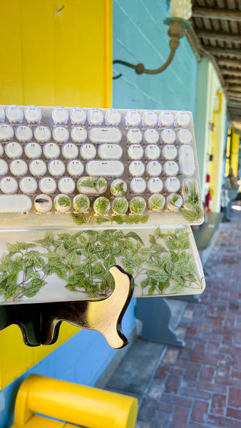 Green leafs with white background Typewriter Style Keyboard and wrist rest set (Ready to Ship!) Numberpad :