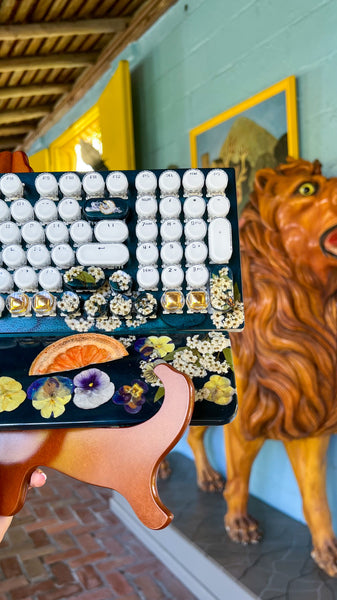 Dark Blue and Gold Typewriter Style Keyboard with Wire Wrap Butterflies and wrist rest set (Ready to Ship!)