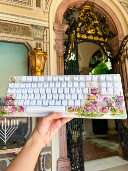 Pink Fairy Garden keyboard and Wrist Rest(Made to Order) :