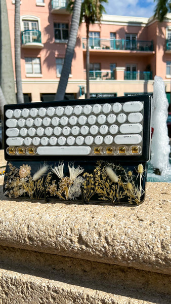 (Bluetooth!) Black White and Gold Keyboard and Wrist Rest Set (Ready to Ship!)