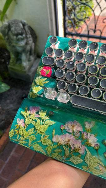 Hummingbird Flower Typewriter Style Keyboard and Wrist Rest Set(Ready to Ship!) :