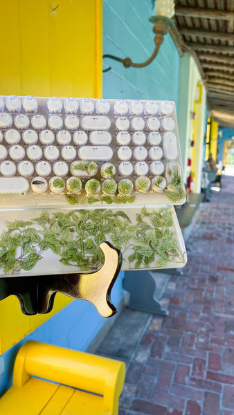 Green leafs with white background Typewriter Style Keyboard and wrist rest set (Ready to Ship!) Numberpad :