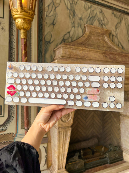 Pink Flower Keyboard with Butterfly esc and Wrist Rest Set(Ready to Ship!) :