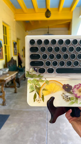 (Bluetooth!)Pansy Flower and Lemon Keyboard and Wrist Rest Set (Ready to Ship!) :