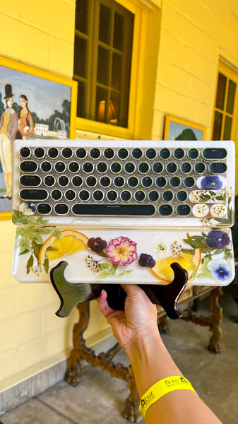 (Bluetooth!)Pansy Flower and Lemon Keyboard and Wrist Rest Set (Ready to Ship!) :